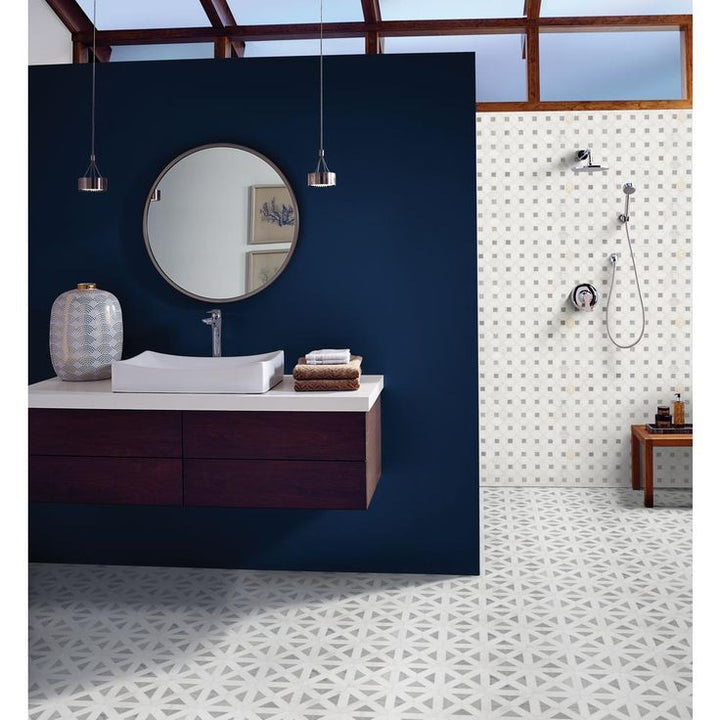 MSI Bianco Dolomite Dotty 12.31 in. x 12.36 in. x 10 mm Polished Marble Mesh-Mounted Mosaic Tile (10.6 sq. ft. / case)