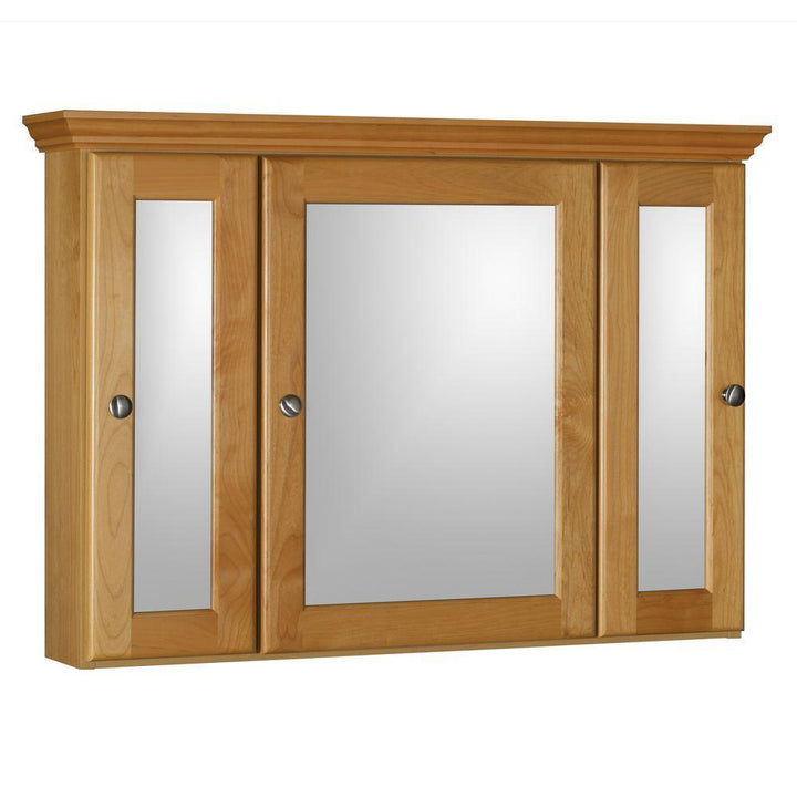 Ultraline 36 in. W x 27 in. H x 6-1/2 in. D Framed Tri-View Surface-Mount Bathroom Medicine Cabinet in Natural Alder - Super Arbor