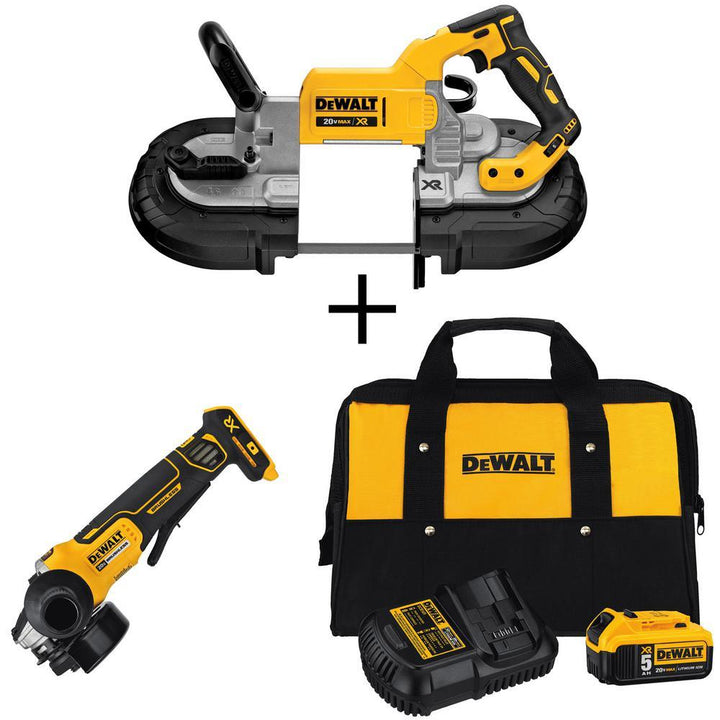 20-Volt MAX Li-Ion Cordless Band Saw (Tool-Only) with 4-1/2 in. Grinder (Tool-Only), Battery 5 Ah, Charger and Kit Bag - Super Arbor