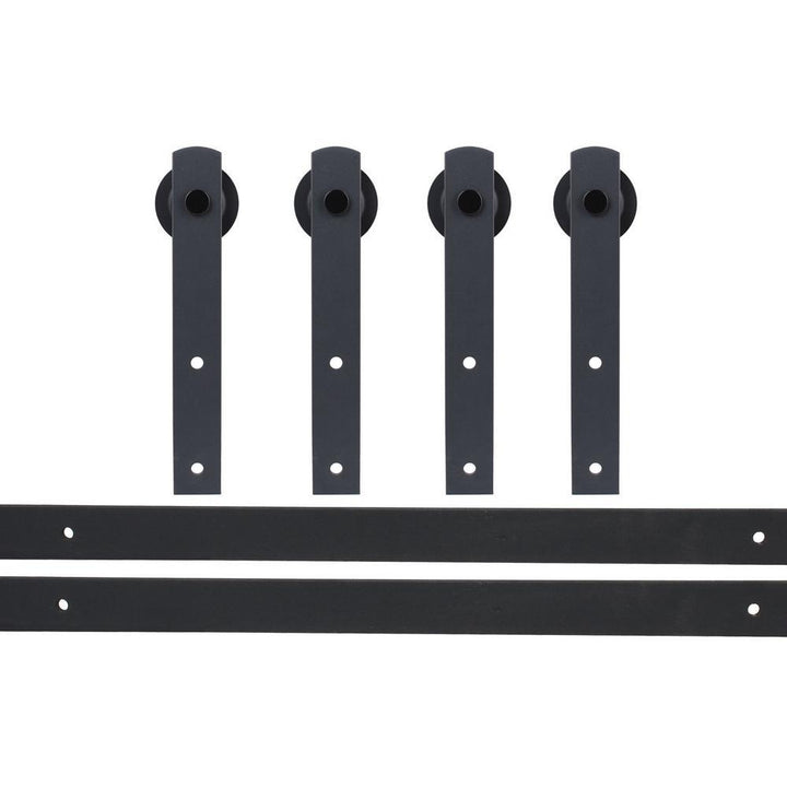 144 in. Matte Black Classic Straight Strap Sliding Barn Door Hardware (2-Set) - Super Arbor