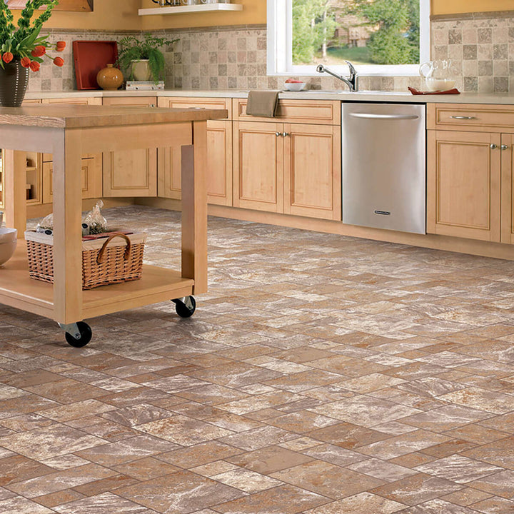 Congoleum ArmorCore Terrace Paver 12-ft W Cut-to-Length Fresh Brew Stone Look Low-Gloss Finish Sheet Vinyl