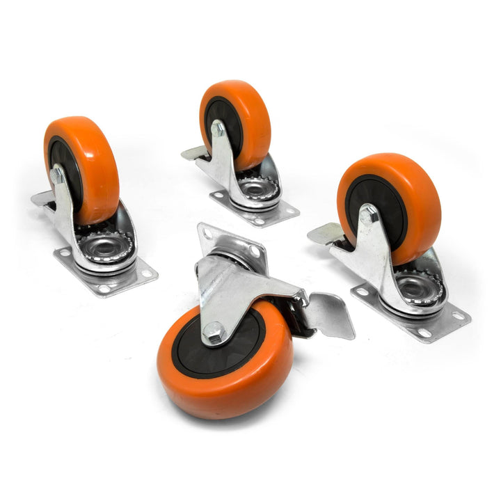 WEN CA3223B 3 in. 220 lb Capacity Single-Bearing Polyurethane Swivel Plate Caster with Brake (4-Pack)