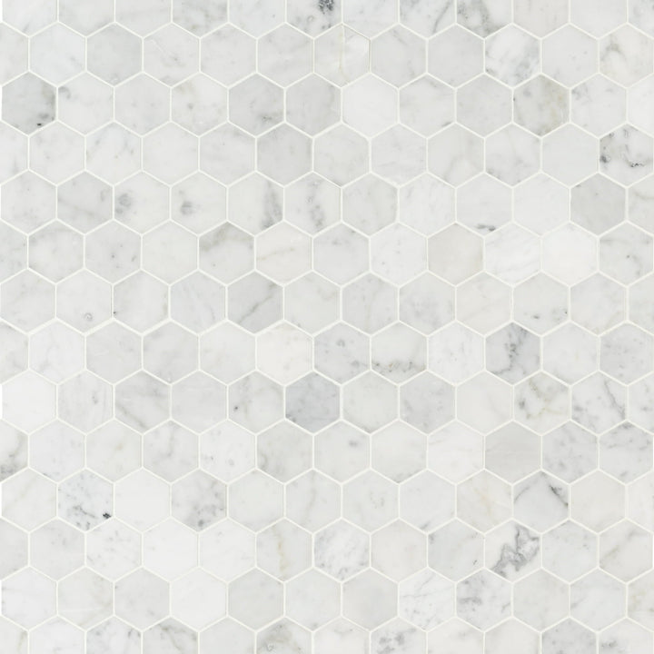 Carrara White Hexagon 12 in. x 12 in. x 8mm Honed Marble Mesh-Mounted Mosaic Tile (9.8 sq. ft./Case)