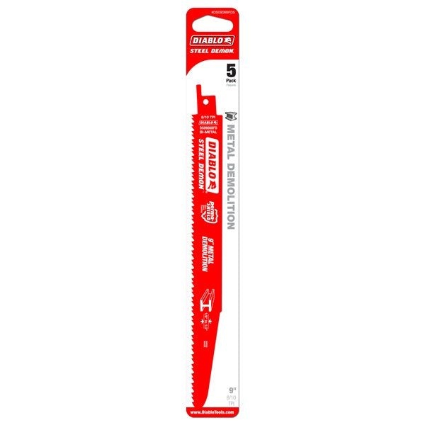 Diablo Bi-Metal Reciprocating Saw Blade for Thick Metal & Demolition 9" 8/10 TPI 5/Pack