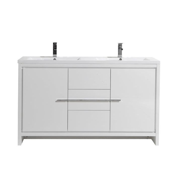 Eviva Grace 60 in. W x 20 in. D x 36 in. H Double Bathroom Vanity in White with White Acrylic Top with White Sinks