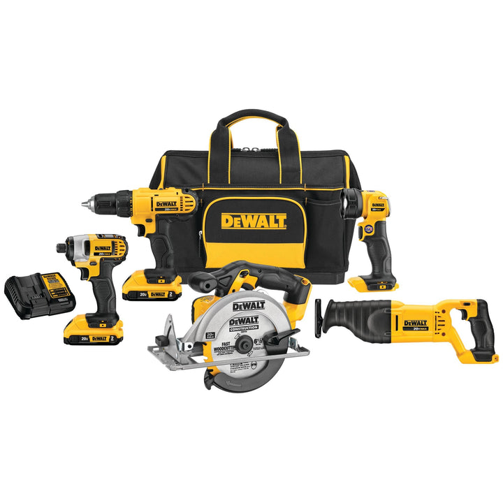 DEWALT 20-Volt MAX Lithium-Ion Cordless 5-Tool Combo Kit with 2Ah & 4Ah Batteries and Tool Bag