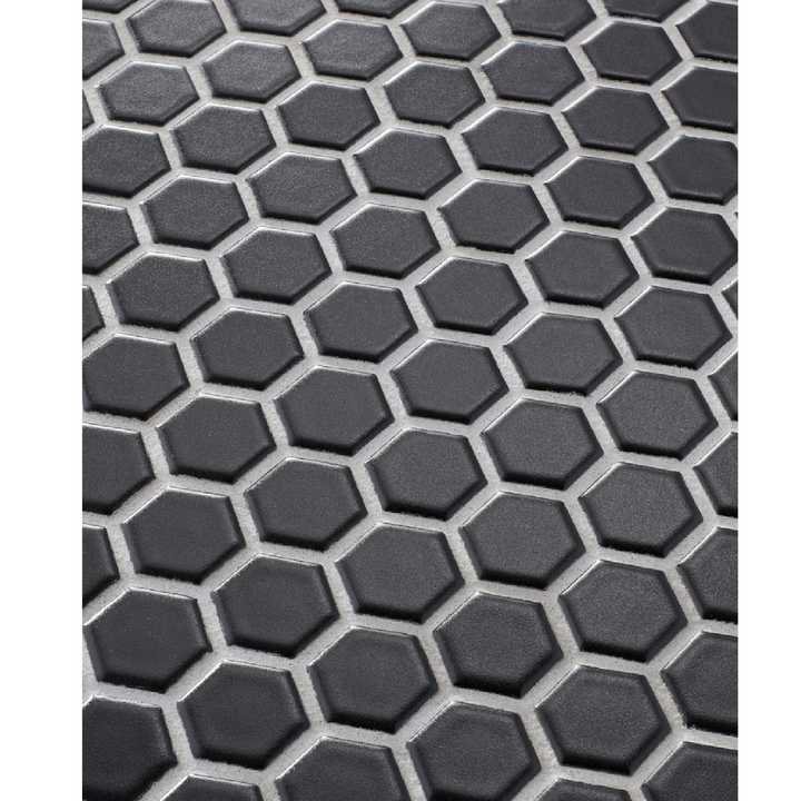 Hex Matte Black Porcelain Mosaic Wall and Floor Tile - 1 x 1 in.
