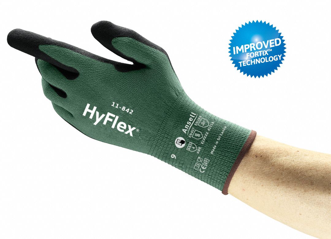 HYFLEX Foam Nitrile Palm-Dipped Knit Gloves - Green, ANSI Abrasion Level 4