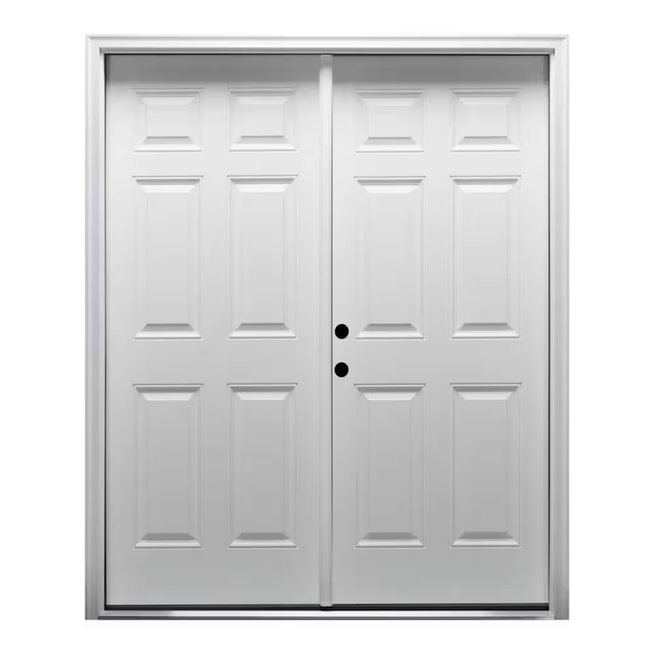 MMI Door 64 in. x 80 in. Right-Hand Inswing Classic 6-Panel Primed Steel Prehung Front Door with Brickmould
