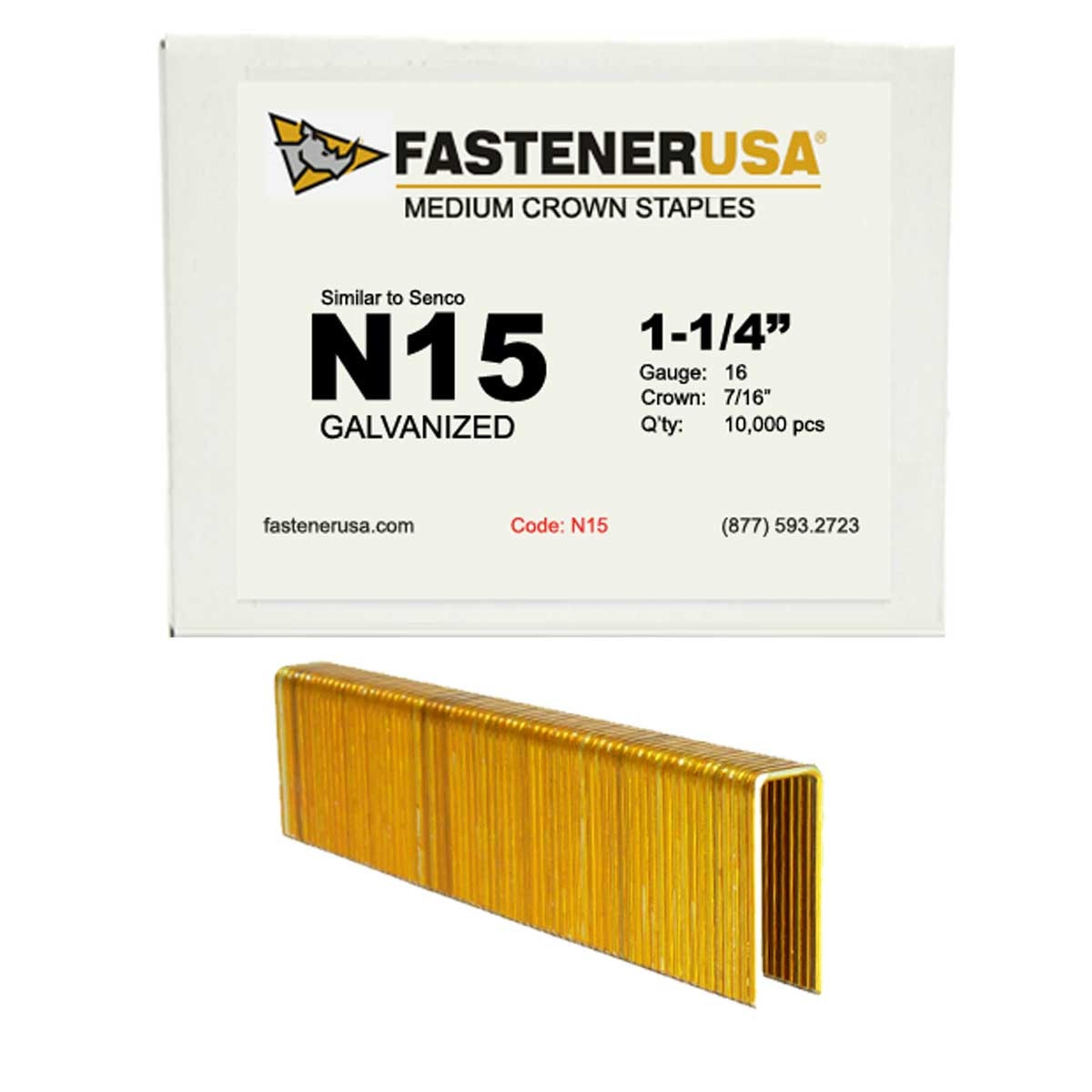 N15 Medium Crown Staples, 16 Gauge, 7/16 in Crown, 1-1/4 in Leg, Galvanized (10,000-Pack)