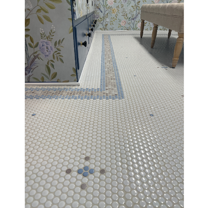 Penny Round Gloss White Porcelain Mosaic Wall and Floor Tile