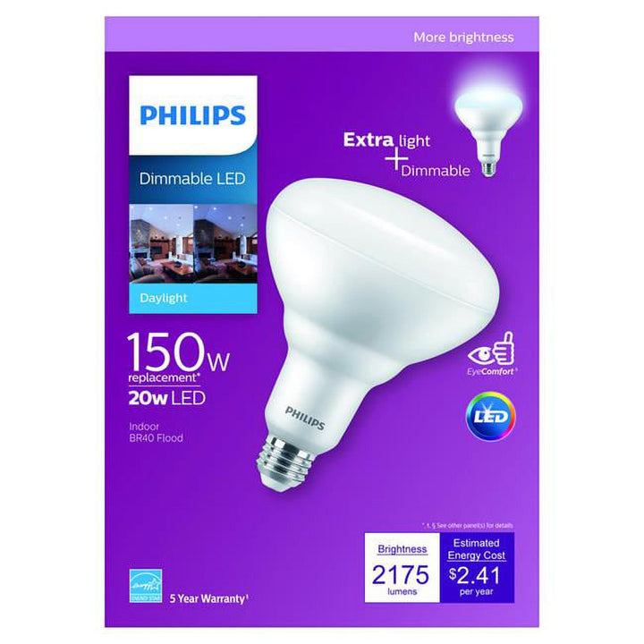 Philips 150-Watt Equivalent BR40 Dimmable LED Flood Light Bulb, Daylight 5000K, 2175 Lumens (2-Pack)