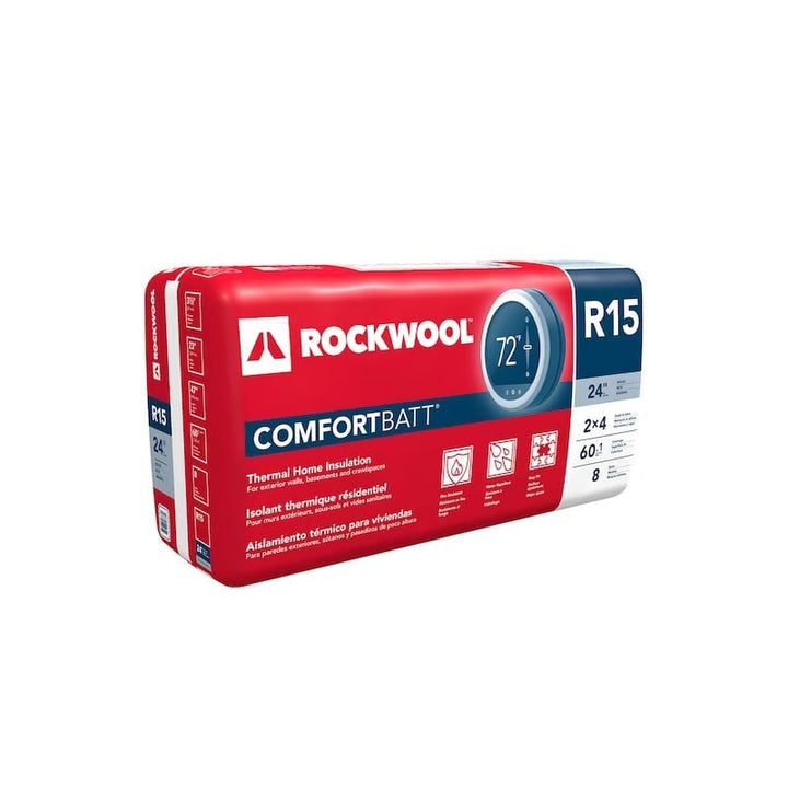 ROCKWOOL Insulation Comfortbatt R-15 24.25" x 48" 64.66 SF (12 Bags)