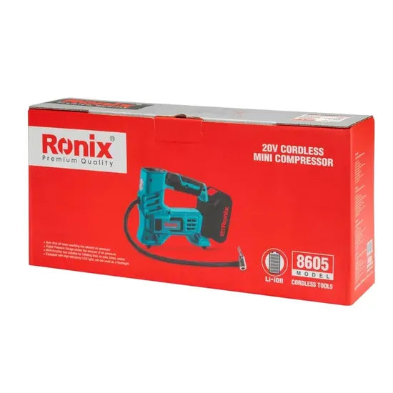 Ronix 8605 Cordless Mini Compressor 20V 2ah Air Pump Portable Tire Inflator 250psi Mini Air Compressor for Car