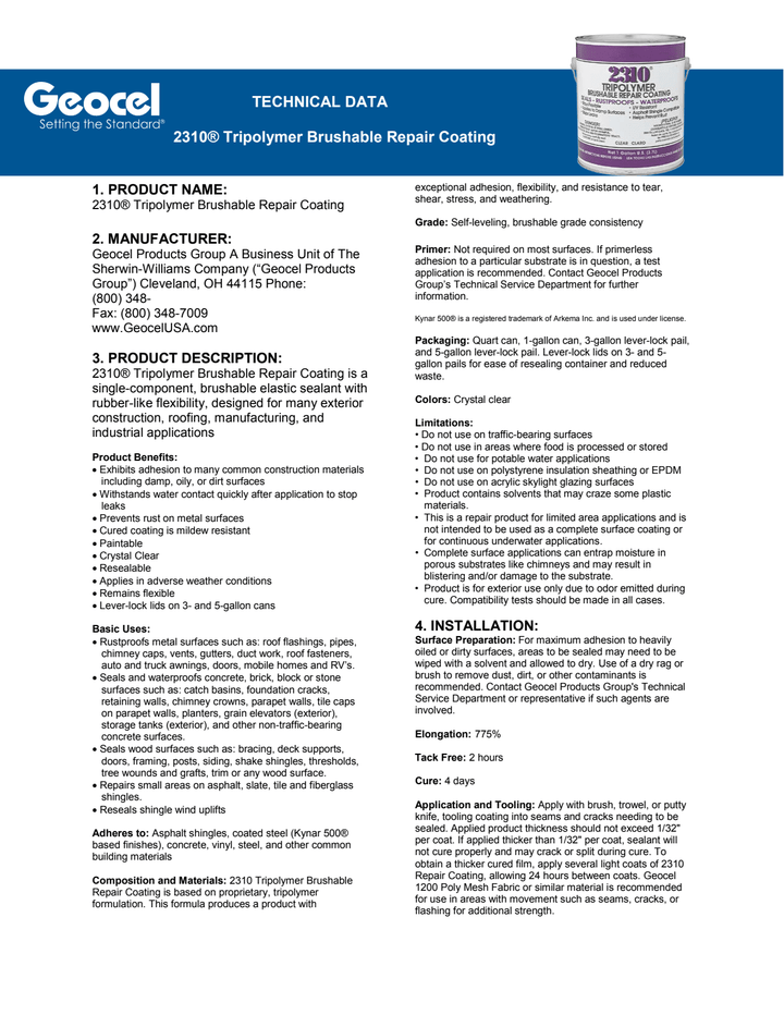 Geocel 2310 Tripolymer Brushable Repair Coating 1 gal