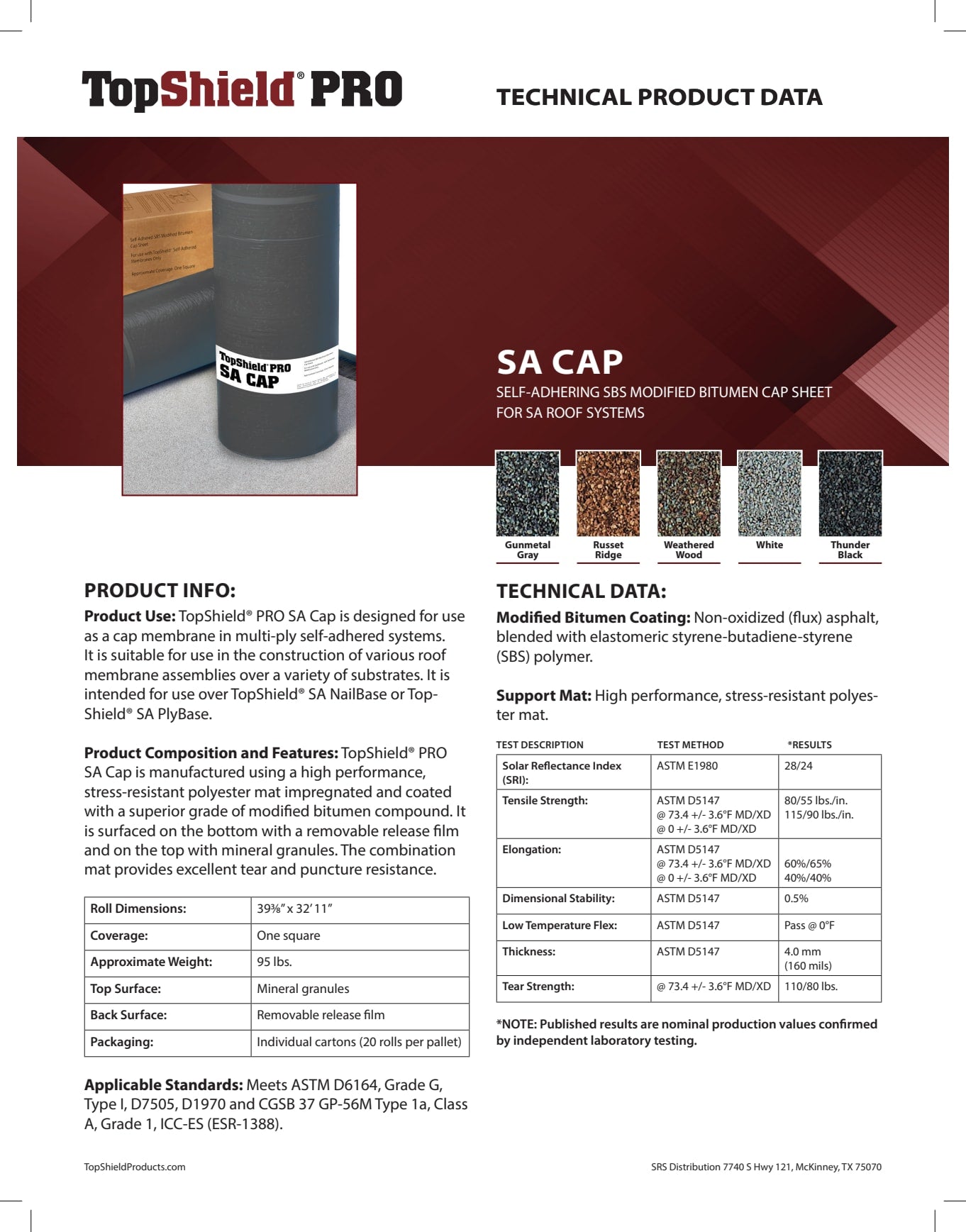 TopShield PRO SA Cap Membrane Gunmetal Gray 39-3/8" x 32' 11"