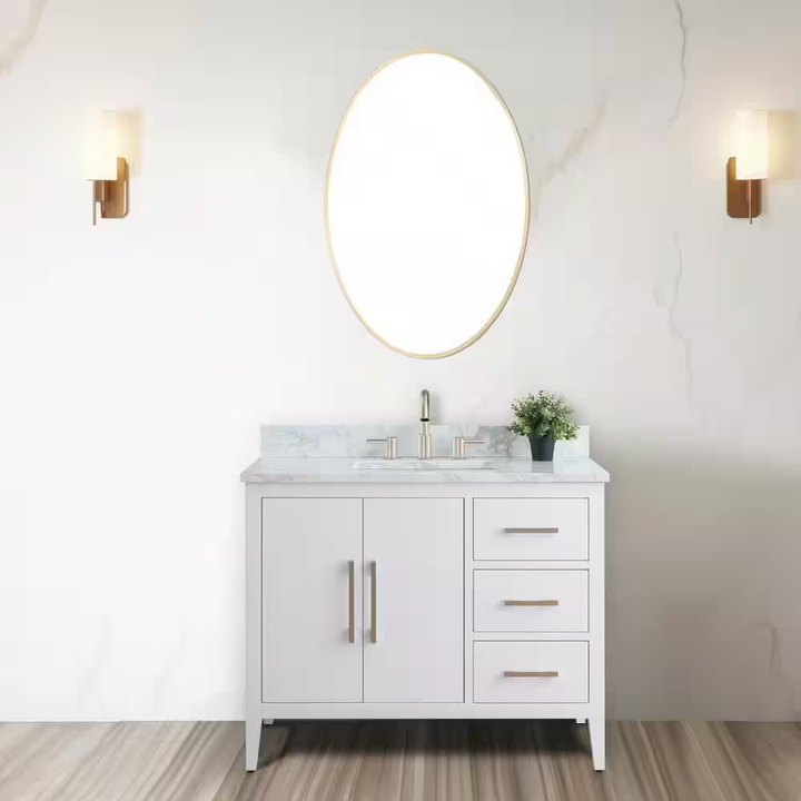 Vanity Art 42 in. W x 22 in. D x 34 in. H Single Sink Bathroom Vanity Cabinet in White with Engineered Marble Top