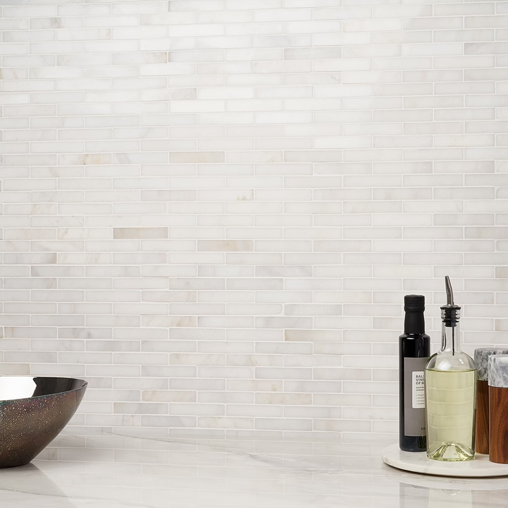 White Jade 1"x4" Polished Marble Mosaic Tile