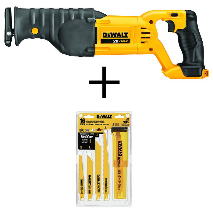 20-Volt MAX Lithium Ion Cordless Reciprocating Saw (Tool-Only) w/ Bonus Bi-Metal Reciprocating Saw Blade Set (16-Piece) - Super Arbor
