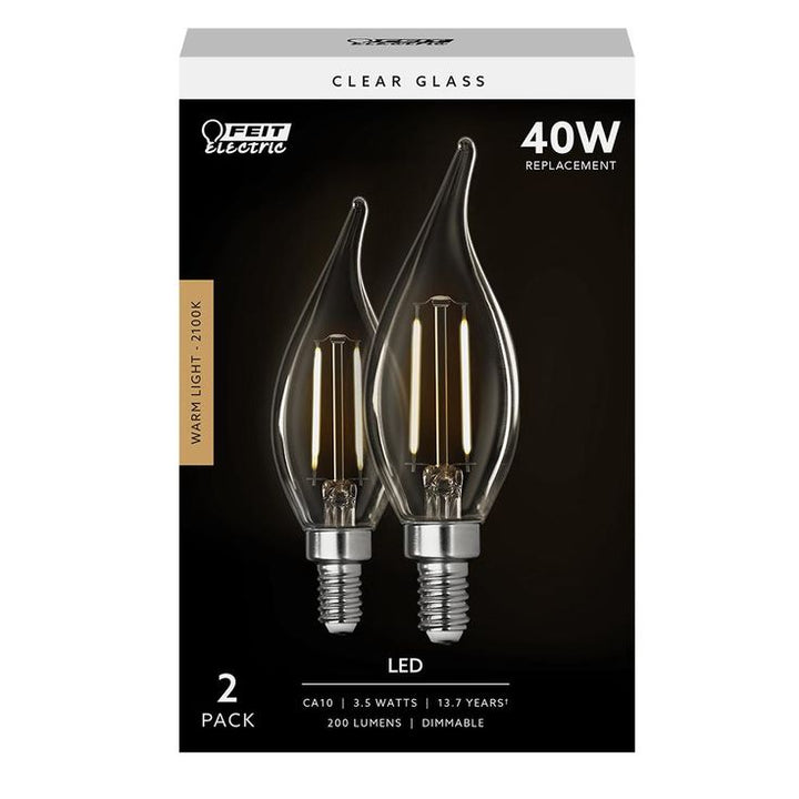 Feit Electric 40-Watt Equivalent CA10 Dim Candelabra Clear Glass Vintage Edison LED Light Bulb with Filament Warm White (12-Pack)