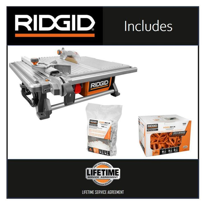 RIDGID 6.5 Amp Corded 7 in. Table Top Wet Tile Saw with LevelMax Anti-Lippage and Spacing System (3) Flat Stem and (3) Top Only