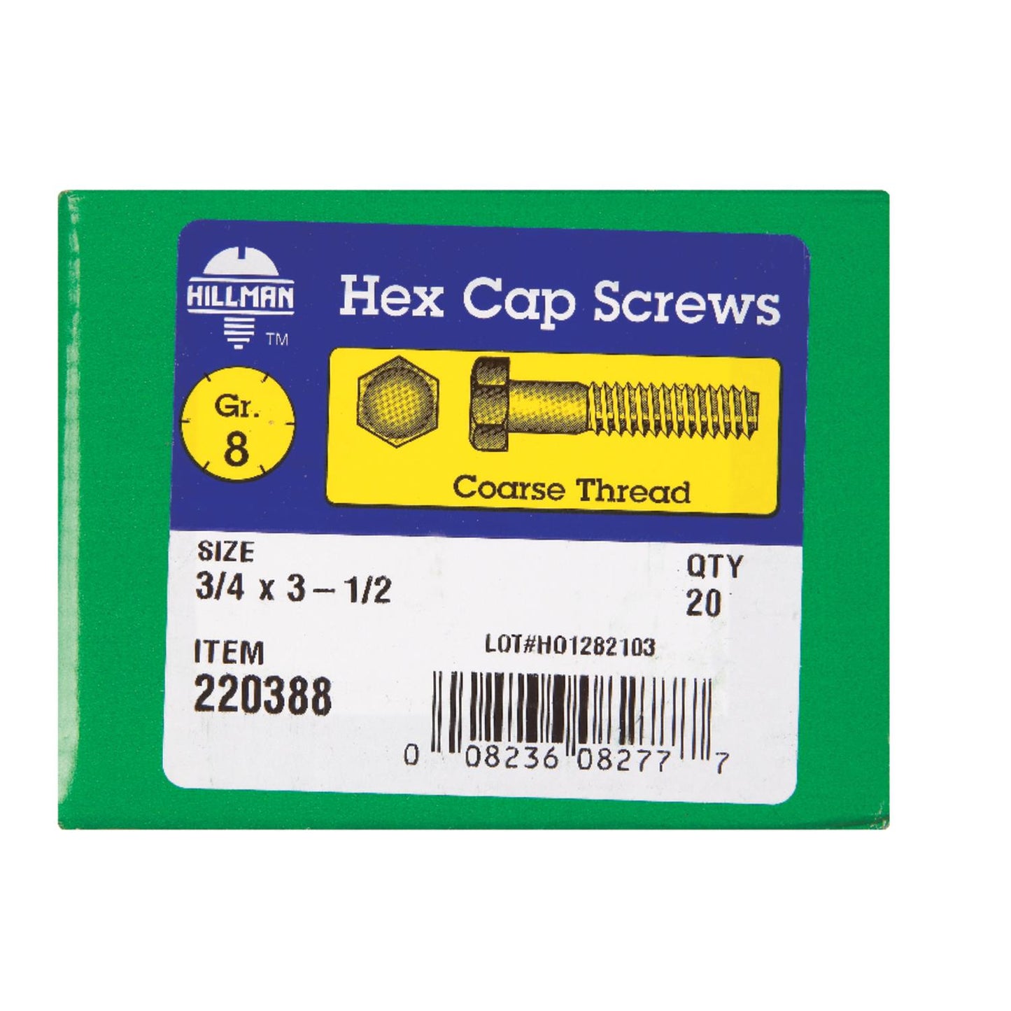Hillman 3/4 in. Diameter x 3-1/2 in. Length Grade 8 Heat-Treated Steel Hex Head Cap Screws, Coarse Thread, 20-Pack