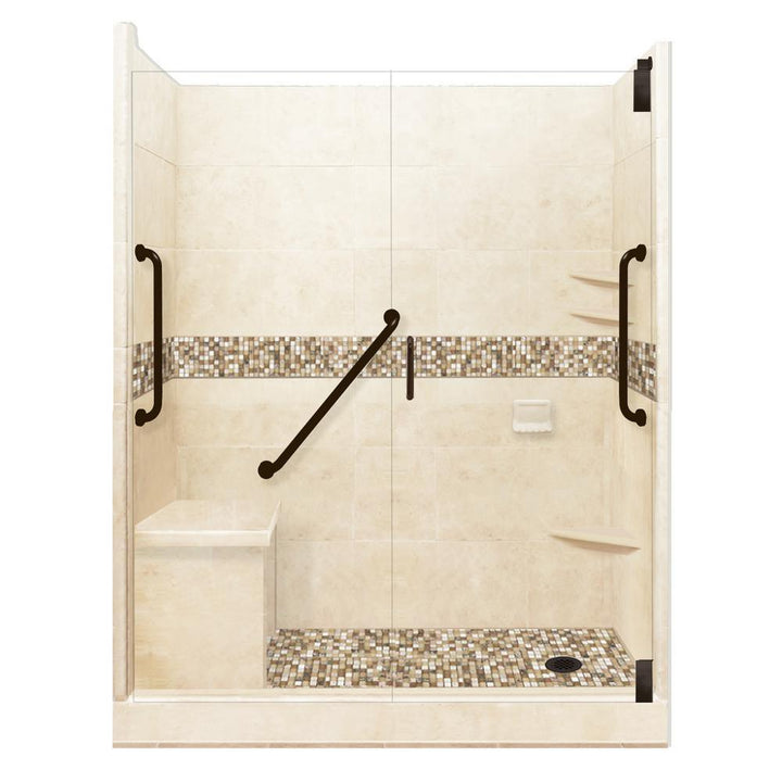 Roma Freedom Grand Hinged 36 in. x 60 in. x 80 in. Right Drain Alcove Shower Kit in Desert Sand and Old Bronze Hardware - Super Arbor