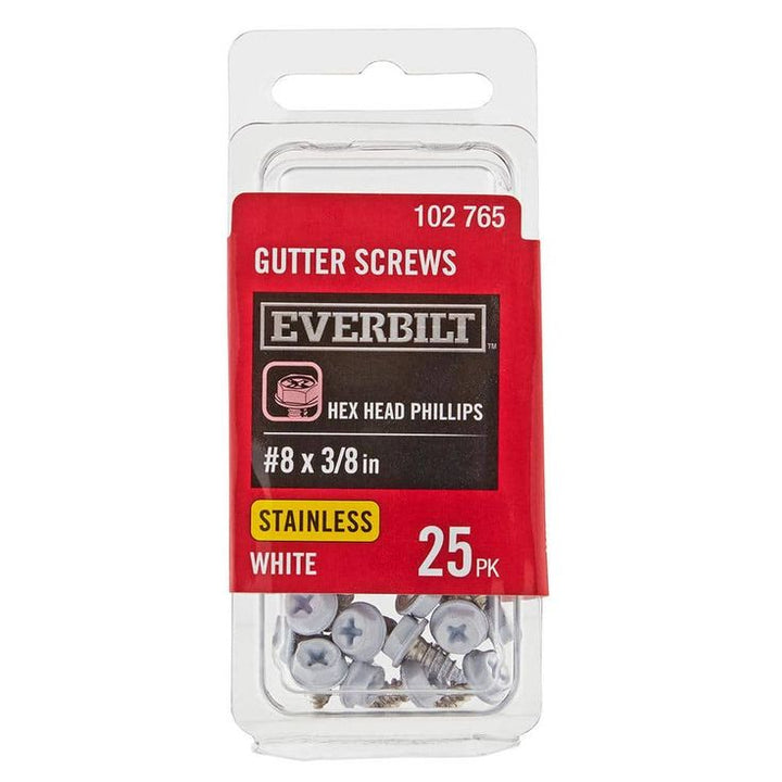 #8 x 3/8 in. White Stainless Steel Hex Head Gutter Sheet Metal Screw (25-Pack)