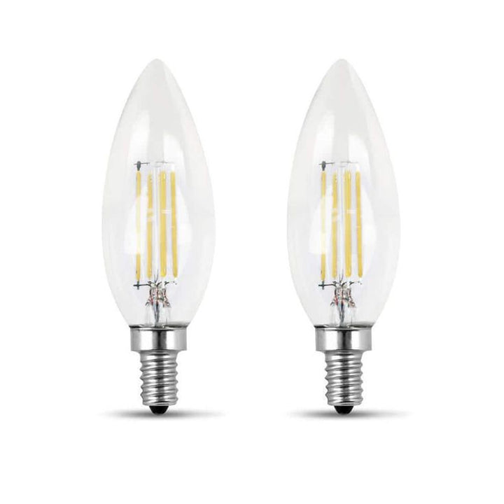 Feit Electric 60-Watt Equivalent B10 Candelabra Dimmable Filament CEC Clear Glass Chandelier LED Light Bulb, Soft White (2-Pack)