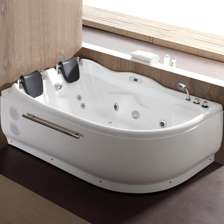 71 in. Acrylic Left Drain Corner Apron Front Whirlpool Bathtub in White - Super Arbor