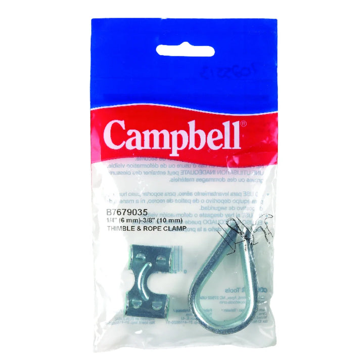 Campbell Zinc-Plated Nickel Rope Clamp with Thimble, Fits 1/4 in and 3/8 in Ropes (B7679035)