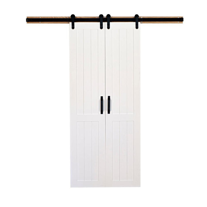 36 in. x 84 in. Vertical Plank Solid Primed Wood Split Barn Door with Hardware Kit - Super Arbor