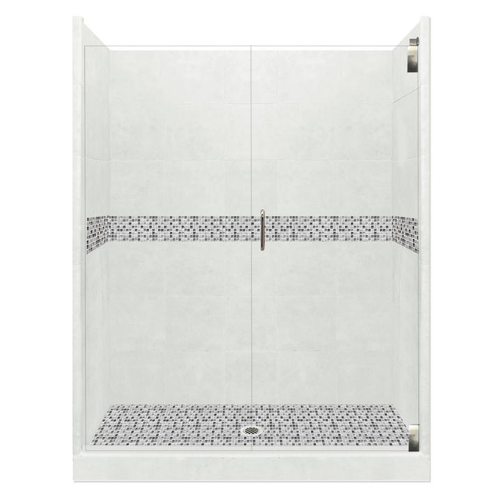 Del Mar Grand Hinged 36 in. x 54 in. x 80 in. Center Drain Alcove Shower Kit in Natural Buff and Satin Nickel Hardware - Super Arbor
