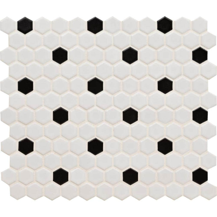MSI Adelaide Hexagon Black and White Dot 10.16 in. x 11.71 in. Matte Porcelain Floor and Wall Mosaic Tile (12.45 sq. ft./Case)