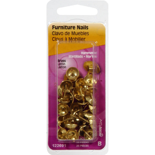 Hillman Furniture Brass-Plated Nails, Hammered Head, 25-Pack