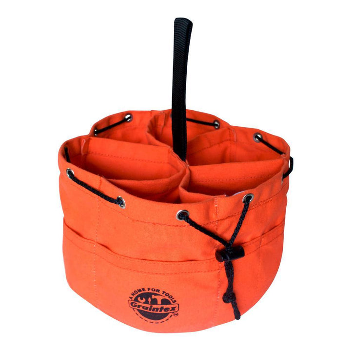10 in. 6-Pocket Grab Tool Bag with Drawstring Closure in Orange Canvas - Super Arbor