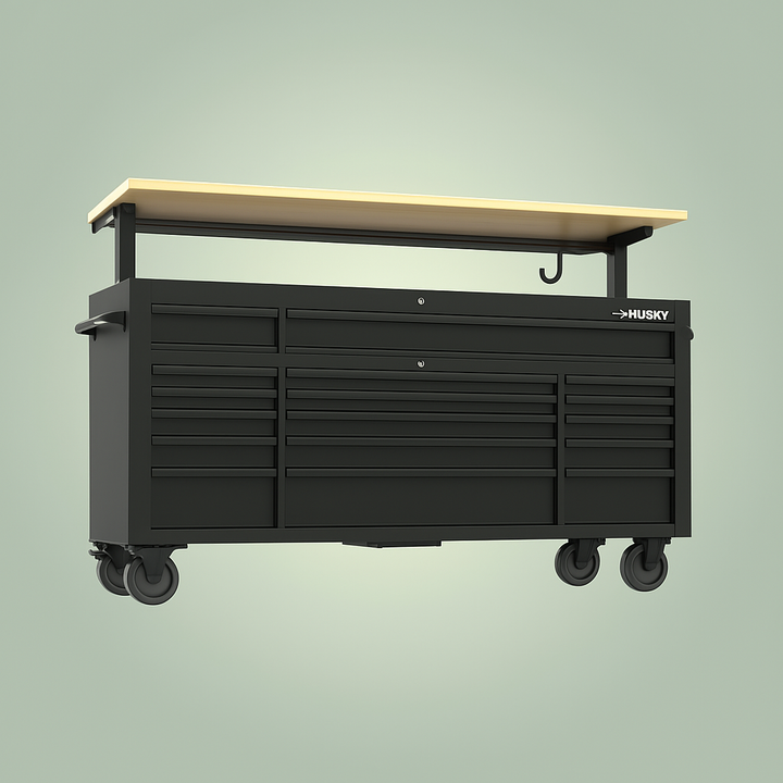 Husky 72" Heavy Duty Mobile Workbench with Adjustable Hardwood Top
