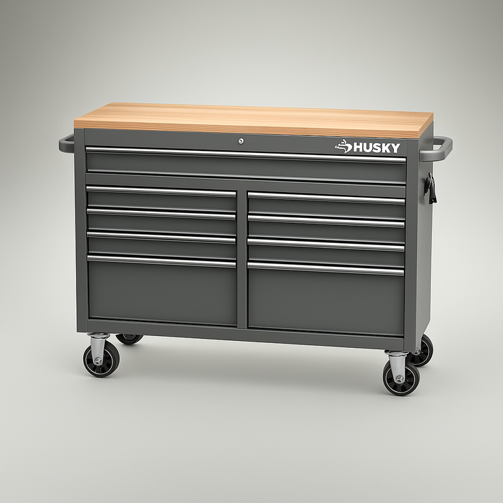 Husky 46 in. Gloss Gray Mobile Workbench Cabinet