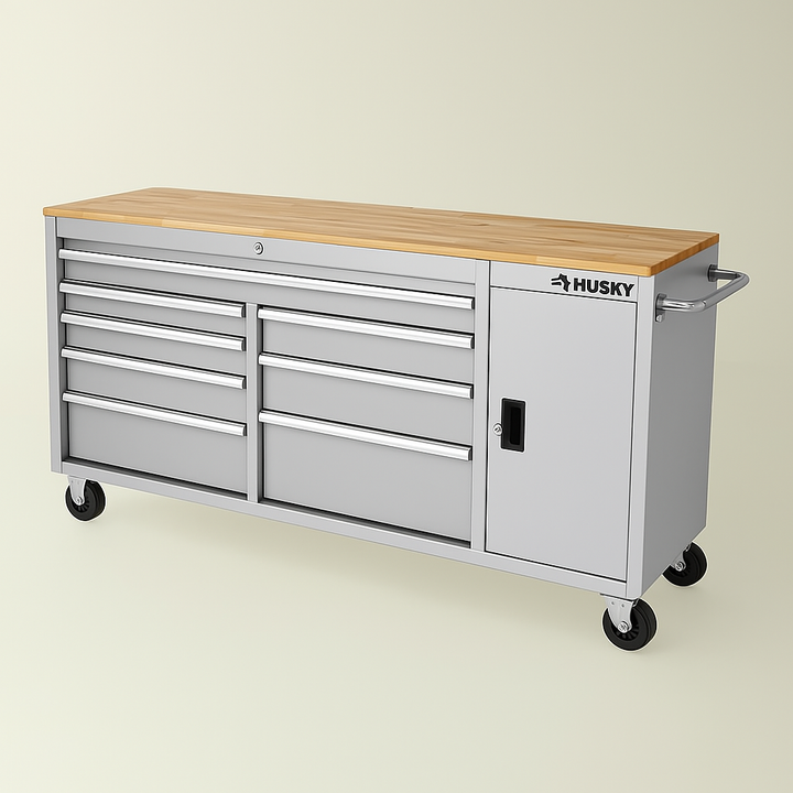 Husky 72-inch Heavy Duty Mobile Workbench with Wood Top
