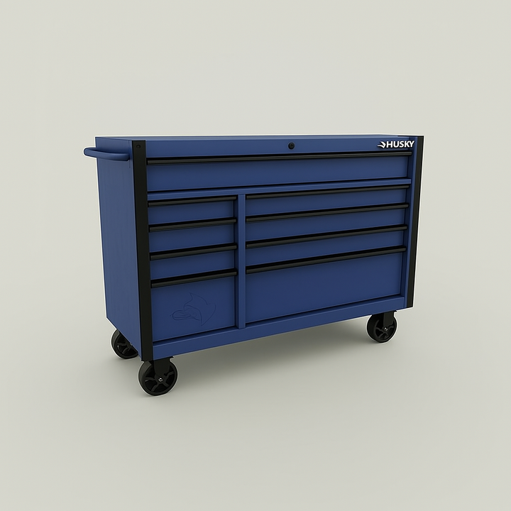 Husky Heavy-Duty 52 in. W x 20 in. D 9-Drawer Matte Blue Rolling Tool Cabinet