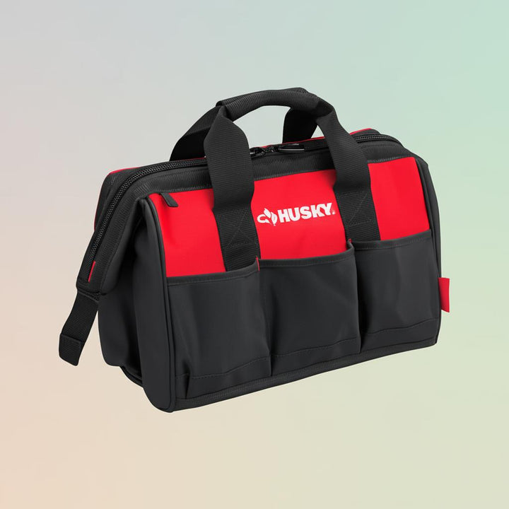 Husky 15 in. Wide Mouth Water-Resistant Tool Bag with 8 Pockets