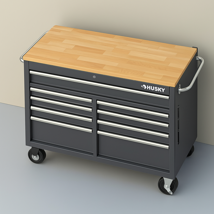 Husky 46 in. W x 24.5 in. D 9-Drawer Gloss Gray Mobile Workbench