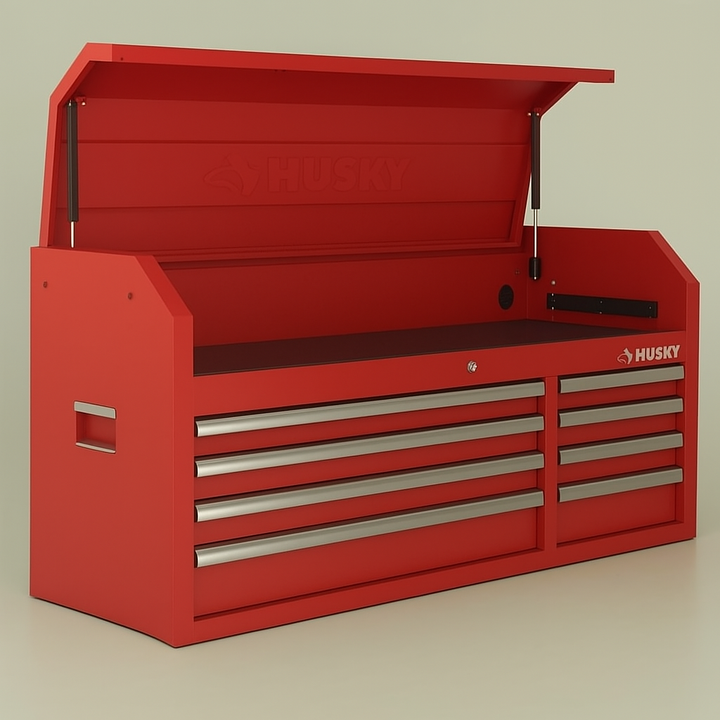 Husky Modular Tool Storage 52 in. W x 16 in. D Red Top Tool Chest – 8 Drawer, Steel, Soft-Close, Power Outlets