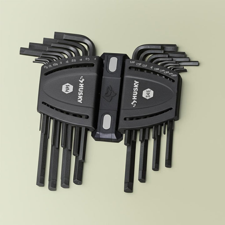 Husky SAE/Metric Long Arm Hex Key Set (26-Piece) – Alloy Steel, Color-Coded Caddies, Lifetime Warranty