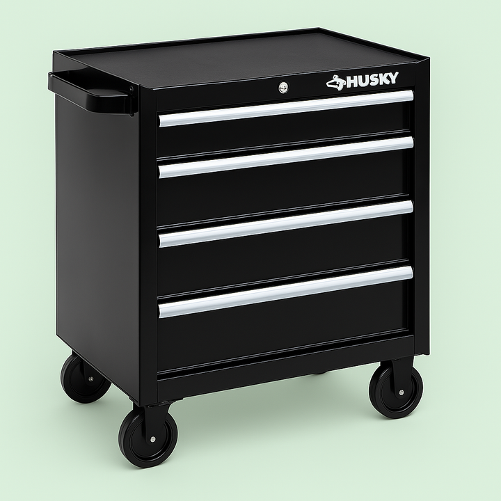 Husky 26.5 in. W x 18 in. D Standard Duty 4-Drawer Rolling Tool Cabinet in Gloss Black