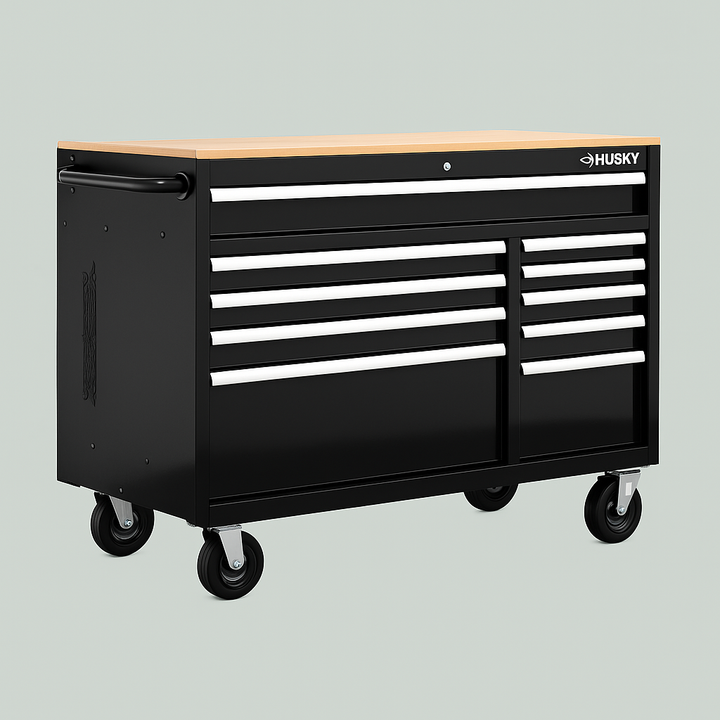 Husky 52 in. 5-Drawer 1-Door Stainless Steel Mobile Workbench with Hardwood Top