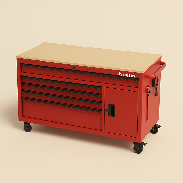 Husky 52 in. Mobile Workbench with 5 Drawers and Hardwood Top
