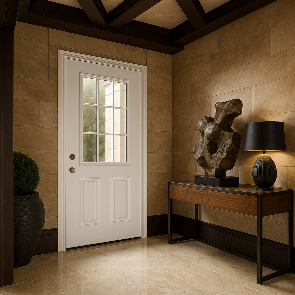 Masonite 32 x 80 in. Right-Hand Inswing 9 Lite Primed Fiberglass Prehung Front Door with No Brickmold