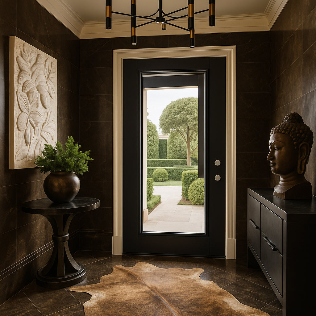 Masonite 36 in. x 80 in. Full Lite Jet Black Left Hand Inswing Painted Smooth Fiberglass Prehung Front Exterior Door with Brickmold