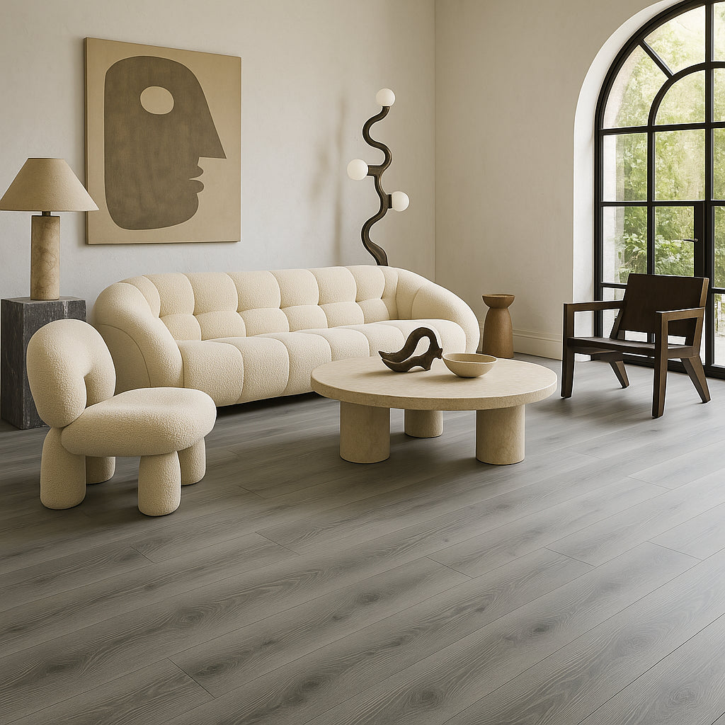 DOTFLOOR Antique Gray Waterproof Hybrid Resilient Flooring - 7.17 in. W x 48 in. L